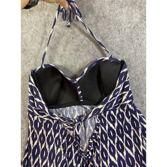 Robin Piccone Maxi Dress Blue White Large Stetch Halter Neck Tie Sweat heart - Picture 11 of 12